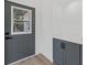 Bright laundry room with gray cabinets and a modern door at 1638 Frances Dr, Apopka, FL 32703