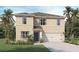 Two-story house with beige exterior, blue door, and two-car garage at 5800 Galloping Dr, Apopka, FL 32712