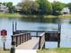 Community fishing pier with railings overlooking the lake, offering residents a peaceful recreational spot at 2592 Grassy Point Dr # 106, Lake Mary, FL 32746