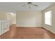 Living room with laminate wood floors and ceiling fan at 605 Brightview Dr, Lake Mary, FL 32746