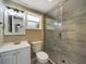 Clean bathroom with walk-in shower and white vanity at 1778 Cr 426, Lake Panasoffkee, FL 33538