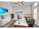 Bright home office featuring a large desk, modern decor, and plenty of natural light at 2423 Hyatt Creek Ln, Port Orange, FL 32128