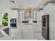 Modern kitchen with stainless steel appliances, white cabinets, and a center island at 408 Chelsea Ave, Davenport, FL 33837