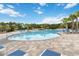 Relaxing resort-style pool with lounge chairs and blue skies at 6922 Audobon Osprey Cv, Harmony, FL 34773