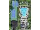 Overhead view of community amenities, including the pool, fitness center, and tennis and pickleball courts at 1443 Ridgeback Ln, Apopka, FL 32703