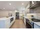 Newly renovated kitchen featuring stainless steel appliances, stone countertops, and custom tile backsplash at 7884 Broken Arrow Trl, Winter Park, FL 32792