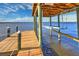 Covered dock with a boat lift and serene waterfront views at 118 River Ln, Ormond Beach, FL 32176