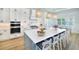 Modern kitchen with blue island and white cabinets at 118 River Ln, Ormond Beach, FL 32176