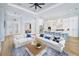 Open living space with white sofas and a kitchen island at 118 River Ln, Ormond Beach, FL 32176