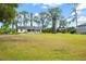 Spacious front yard with green grass and trees, leading to a one-story home under a bright, cloud-filled sky at 14415 Lake Huckleberry Ln, Winter Garden, FL 34787