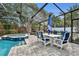 Outdoor patio with dining table, chairs, and an in-ground pool with attached spa under a screen enclosure at 1901 Lake Sue Dr, Orlando, FL 32803