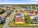 Residential aerial view of a street featuring beautiful houses, manicured lawns, swimming pools, and mature trees at 15937 Birchwood Way, Orlando, FL 32828