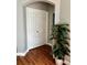 A hallway with hardwood floors, white doors, and a large plant at 1701 Sparkling Water Cir, Ocoee, FL 34761