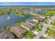 Aerial view of a lakefront community with solar-powered homes at 2662 Tahoe Ter, St Cloud, FL 34771