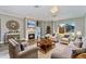 Bright living room with plush furniture, fireplace, and large window showcasing backyard at 10812 Woodchase Cir, Orlando, FL 32836
