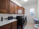 Bright laundry room, featuring ample cabinetry and modern washer/dryer at 10875 Savona Way, Orlando, FL 32827