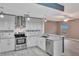 Modern kitchen with stainless steel appliances, white cabinets, and granite countertops at 601 Kelly Green St, Oviedo, FL 32765