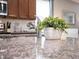 Granite kitchen island with sink and decorative plant at 1808 Sandy Park Trl, Kissimmee, FL 34747