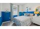 Bright bedroom featuring a blue accent wall and a comfortable bed at 1214 Normandy Dr, Haines City, FL 33844