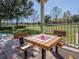 Wooden chess table with benches under a park pavilion at 1214 Normandy Dr, Haines City, FL 33844