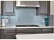 Gas cooktop, stainless steel range hood, and hexagon tile backsplash in kitchen at 1593 Osprey View Dr, Apopka, FL 32703