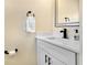 Modern bathroom with white vanity and quartz countertop at 2823 Boulder Falls Ct, Apopka, FL 32703