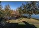 Elevated view of a backyard with a lake, lush trees, and a wooden fence at 3511 Exeter Ct, Orlando, FL 32812