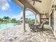 Covered patio with outdoor kitchen and dining area at 395 Muirfield Loop, Reunion, FL 34747