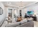 Open concept living room with sectional sofa and sliding doors to the patio at 13567 Abberwick Dr, Orlando, FL 32832