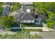This aerial view showcases the home's dark roof, a private pool area, well-manicured landscaping and a neighborhood street at 500 W Hazel St, Orlando, FL 32804