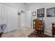 Home office with built-in wooden desk and chair at 7836 Crosswinds Way, Mount Dora, FL 32757