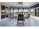 Enjoy lake views from this screened patio with seating at 7836 Crosswinds Way, Mount Dora, FL 32757