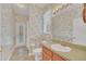 Bathroom with floral wallpaper and exterior access at 926 Palm Oak Dr, Apopka, FL 32712