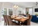 Bright dining room with a large wooden table and seating for eight at 1555 Palmero Way, Davenport, FL 33896