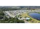 Community overview showing a large lake, houses, and a community pool at 3627 Crimson Clover Dr, Mount Dora, FL 32757