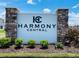Harmony Central community entrance sign with stone pillars and landscaping at 4472 Sagefield Dr, St Cloud, FL 34773