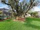 Backyard with a large tree and charming swing set, perfect for relaxing and enjoying the outdoors at 647 Saranac Dr, Winter Springs, FL 32708