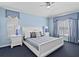Main bedroom with white bed frame, blue accents, and window treatments at 164 Sevilla Ave, Davenport, FL 33897