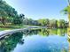 Scenic view of a clear pond with lush greenery and a walking path in a community space at 136 Woodmill Rd, Longwood, FL 32779