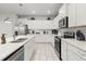 Modern kitchen with white cabinets, stainless steel appliances, and a breakfast bar at 1986 Summer Dr, Davenport, FL 33897