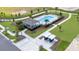 Aerial view of community pool, cabana, and surrounding landscape at 5489 Hayloft Dr, Apopka, FL 32712