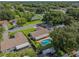 Aerial view of the property, showcasing a sparkling pool, patio, and well-manicured lawn at 5405 Justine Way, Winter Park, FL 32792