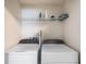 Laundry closet with washer, dryer, and shelving at 8321 Bella Vida Cir # 8321, Davenport, FL 33896