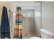 Clean bathroom with shower, and colorful shower curtain at 1309 Paradise Ln, Winter Park, FL 32792