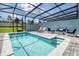 Private screened pool and patio with lounge chairs at 2432 Dubai St, Kissimmee, FL 34747