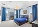 Bedroom with plush bed, large windows and blue accents at 10443 Los Feliz Dr, Orlando, FL 32836