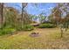 Backyard with fire pit, landscaping, and a view of the house at 8045 Happy Trl, Kissimmee, FL 34747