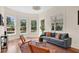 Bright living room featuring hardwood floors, bay windows, and stylish, comfortable furnishings at 219 Laurel Ave, Sanford, FL 32771