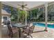 Extended covered patio perfect for outdoor dining and relaxation beside the sparkling pool at 9501 Hempel Cove Blvd, Windermere, FL 34786