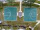 Aerial shot of two well-maintained green basketball courts with a covered seating area between them at 1604 Scarlet Oak Loop # B, Winter Garden, FL 34787